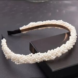 New boutique handmade braided faux pearl wide metal headband flexible